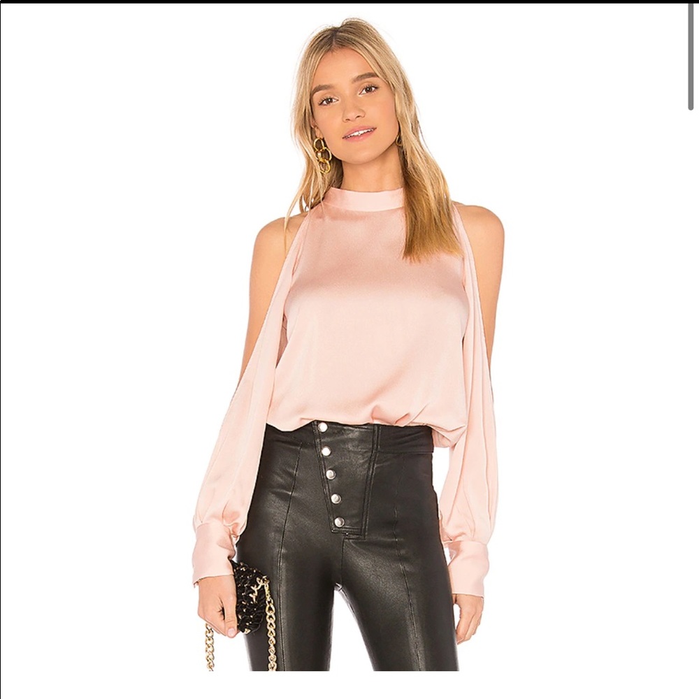 1. STATE Pink cold shoulder blouse